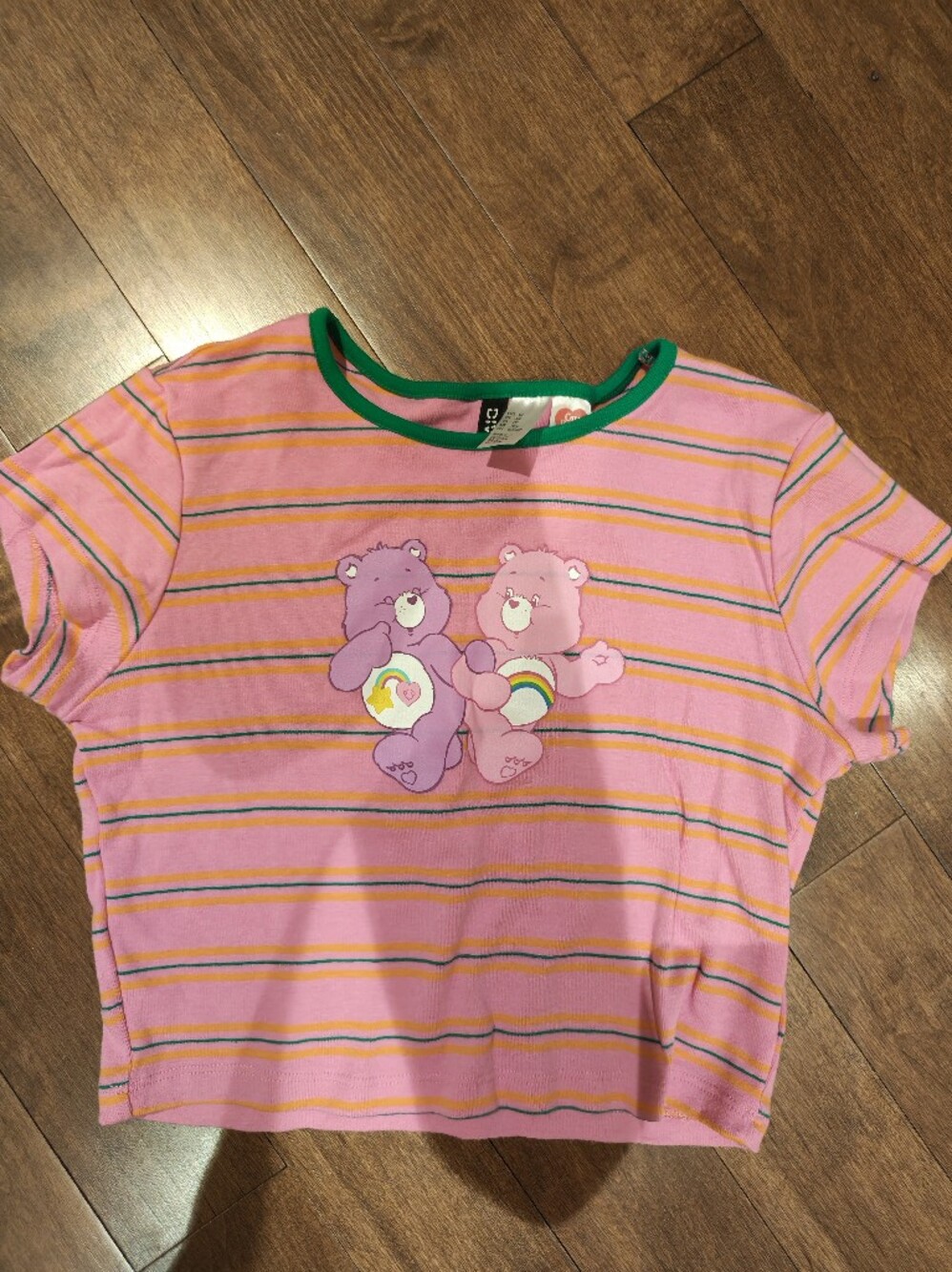 Pink Striped Care Bears Top with Green Trim